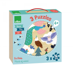 coffret puzzles bois 3x16p terre mer ciel