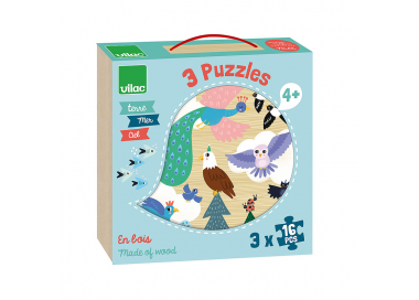coffret puzzles bois 3x16p terre mer ciel