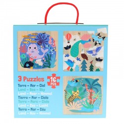 coffret puzzles bois 3x16p terre mer ciel