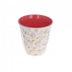 verre fleurs rose et moutarde