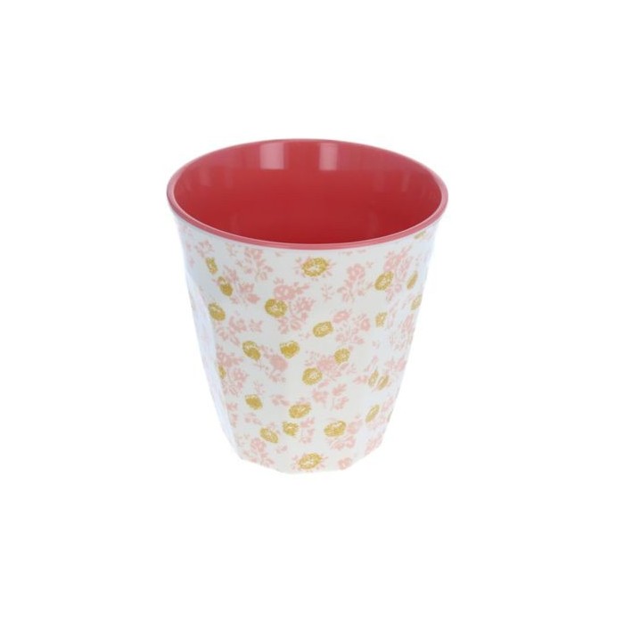 verre fleurs rose et moutarde