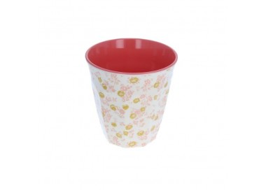 verre fleurs rose et moutarde