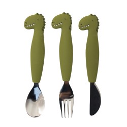 couverts trois pieces en silicone monsieur dino