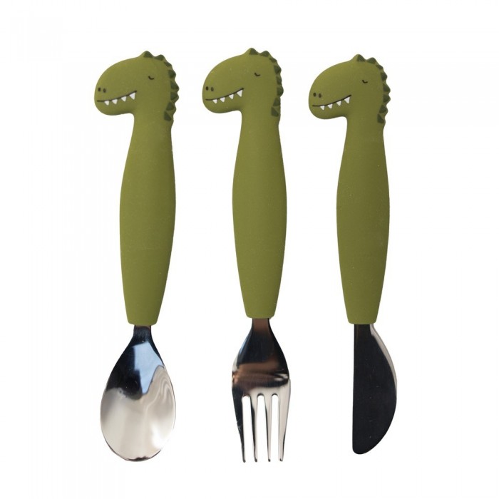 couverts trois pieces en silicone monsieur dino
