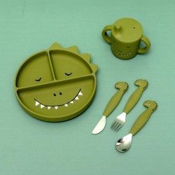 couverts trois pieces en silicone monsieur dino
